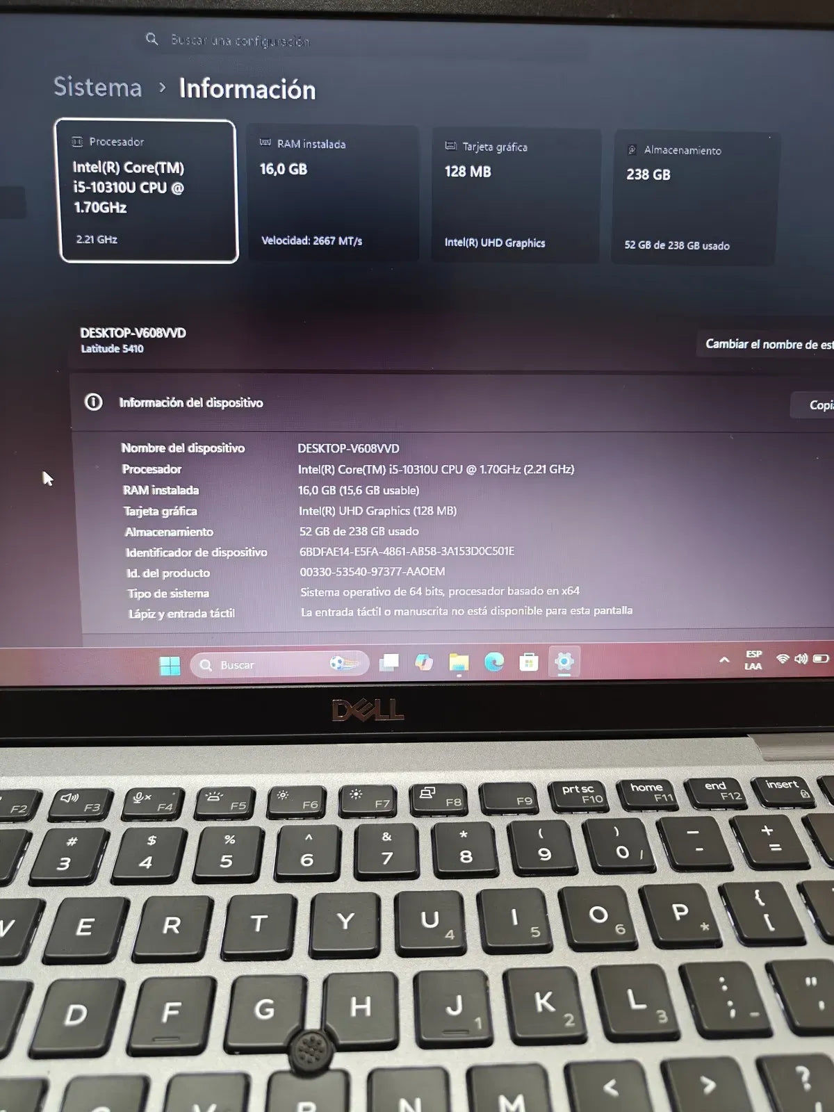 Laptop Dell Latitude 5410 Intel i5 10310u 16GB  250 SSD 14" - Portátil Usado Certificado