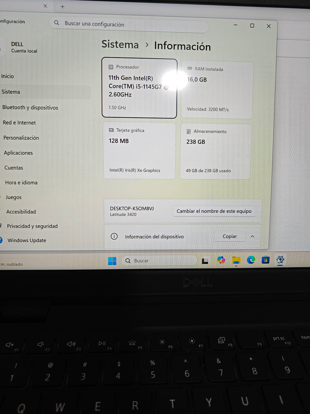 DELL LATITUDE 3420  CORE I5-1145G7 2.60 GHZ  256GB  16GB