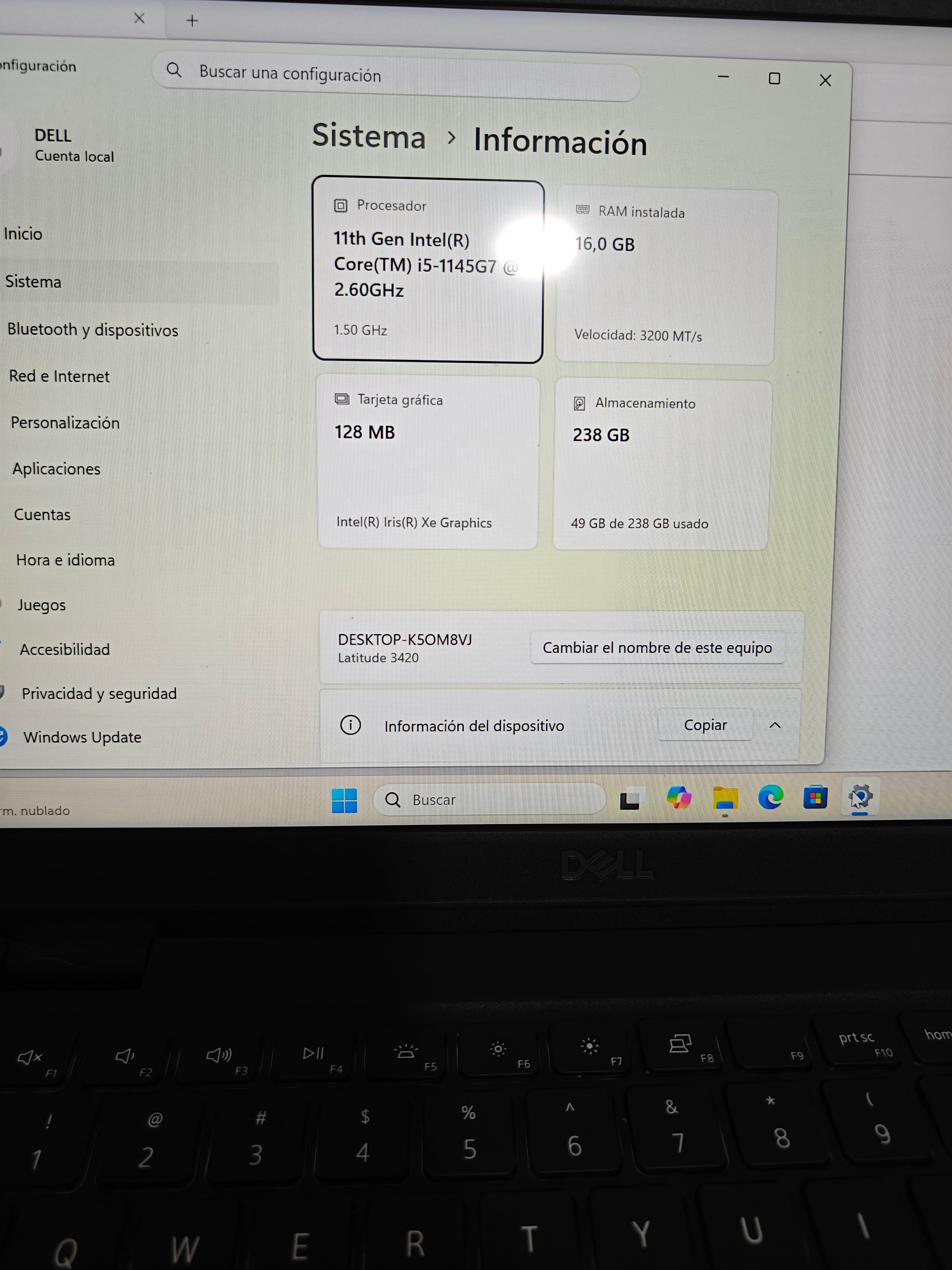 DELL LATITUDE 3420  CORE I5-1145G7 2.60 GHZ  256GB  16GB